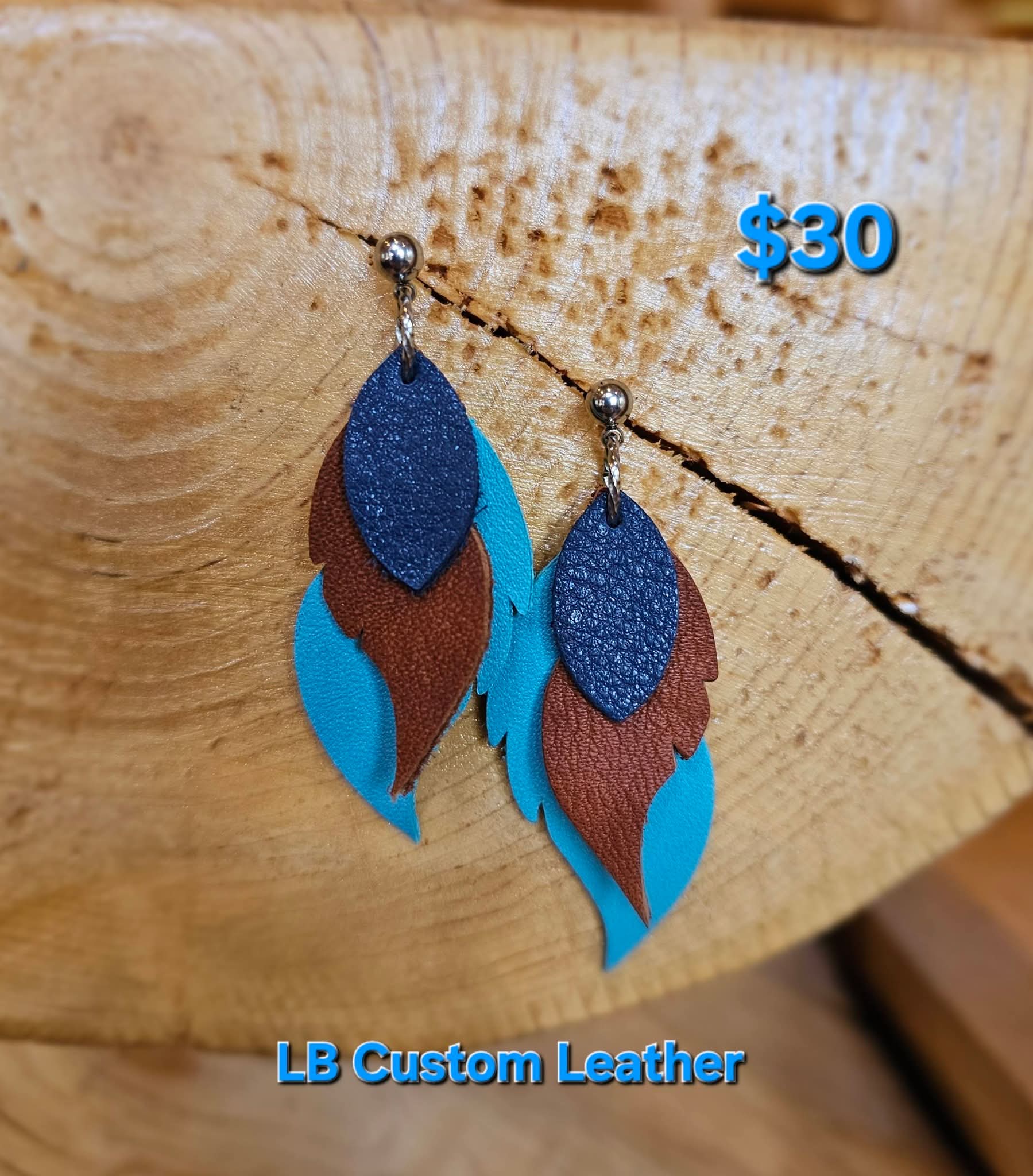 Tri colored feather post earrings